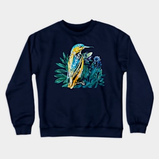 Kingfisher painted in watercolor on blue background Crewneck Sweatshirt